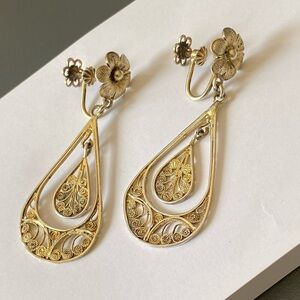 Vintage 800 Silver Vermeil Filigree Dangle Teardrop Earrings